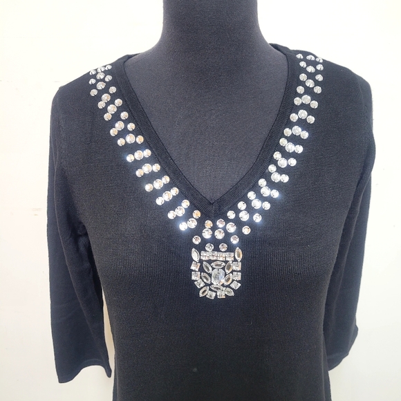 NEW! IMAN Jeweled Embellished "Touch of Cashmere" Sweater Tunic, Black - Picture 4 of 14